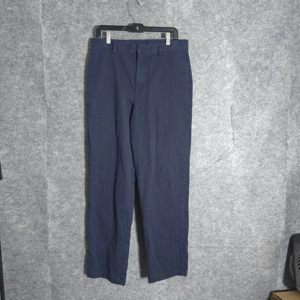 L.L. Bean Flannel Lined Chinos Men 32x32 Navy Blue Natural Fit Cotton Pants WT63